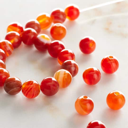 12 Pack: Amber Banded Agate Round Beads, 6mm by Bead Landing™
